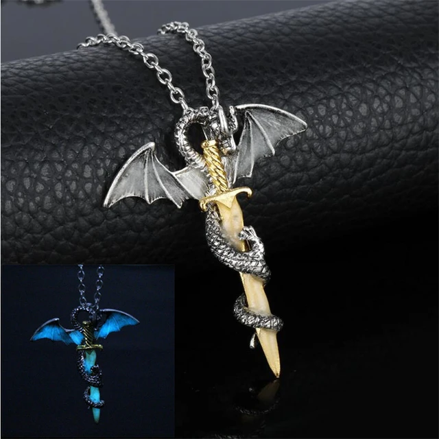 Luminous Dragon Necklace Glowing Night Fluorescence Antique Silver Plated  Glow In The Dark Necklace for Men Women Party Hallowen - AliExpress