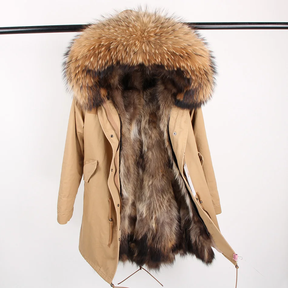 

maomaokong 2018 Real Fox Fur Jacket Coat women winter fox fur coat Parkas Natural Fur Liner Long Parka