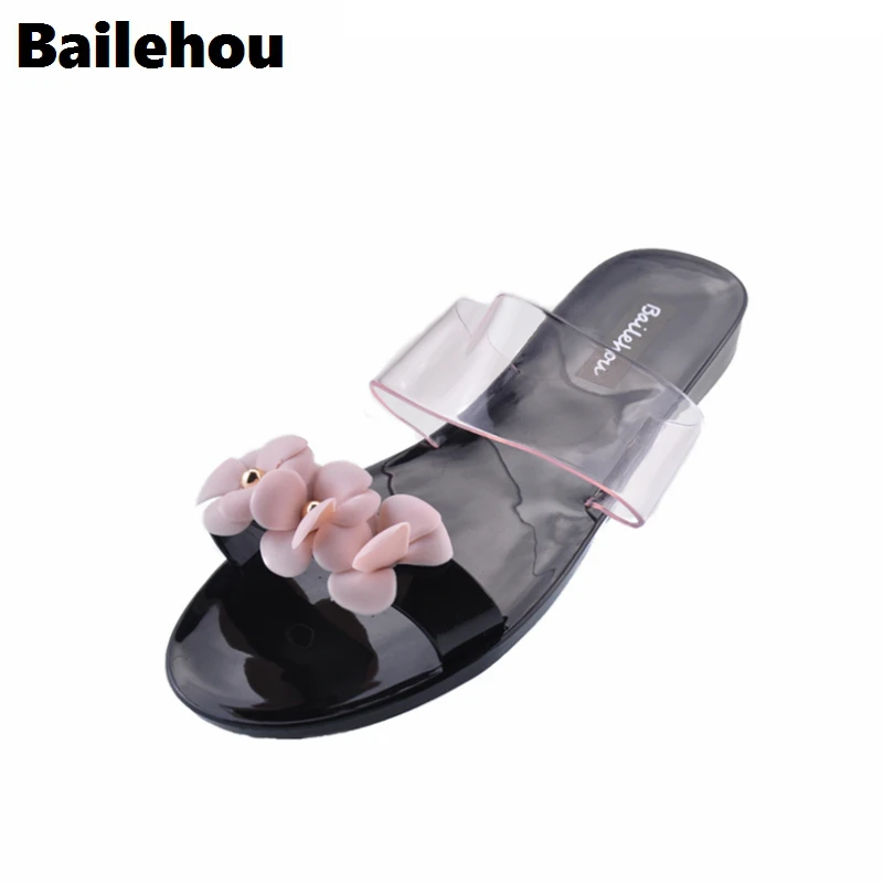 

Bailehou Woman Jelly Flip Flops Women Beach Flip Flops Flat Rhinestone Flowers Flip Flops Beach Slippers Sandalias Mujer
