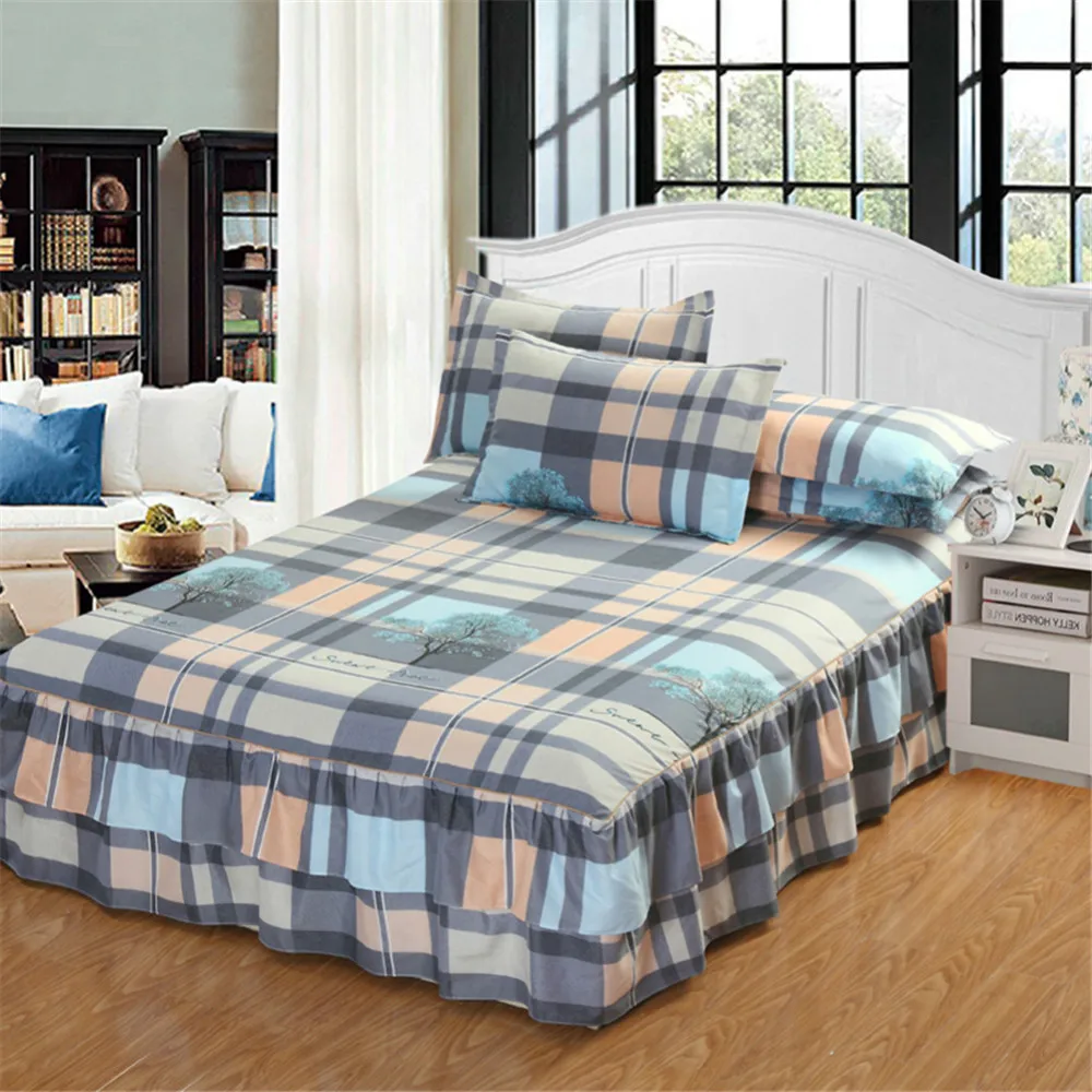 Buy Plaid Pattern Double Layer Bed Skirt Home Textile