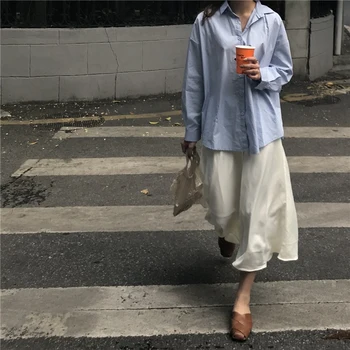 

2019 Summer Fashion Casual New White Solid Elegant Elastic Long Skirt High Waist A Line Maxi Skirts Womens Korean style clothing
