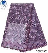 BEAUTIFICAL Light purple mesh lace fabrics for stones lace african fabric home hot selling lace fabric 5yards in stock TCN625