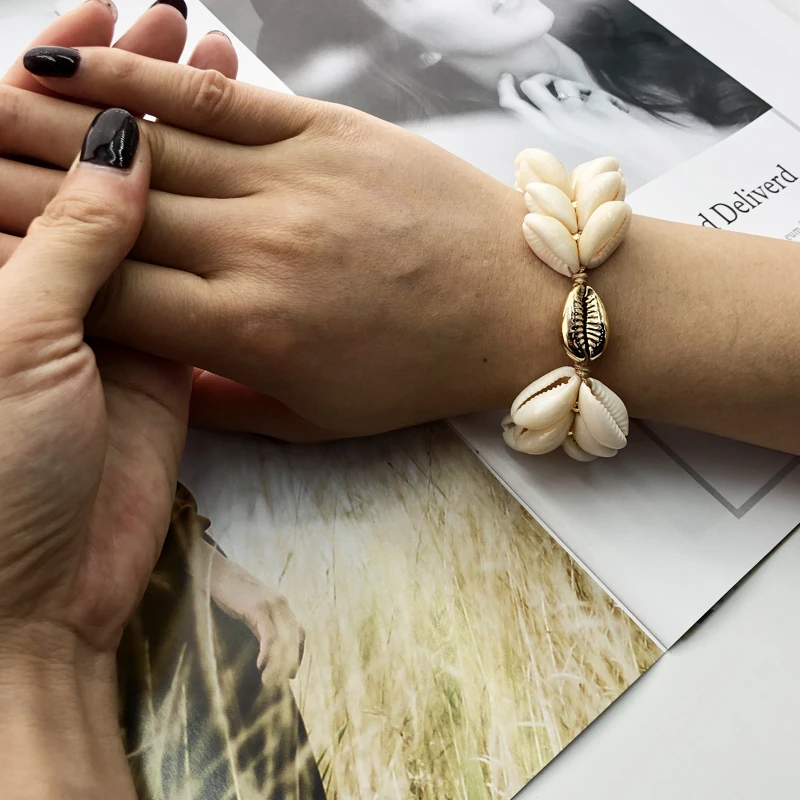 KBJW ювелирный браслет Уникальный сглаза дизайн оболочки ломтик многоцветный эмаль эластичный браслет из бусин для женщин