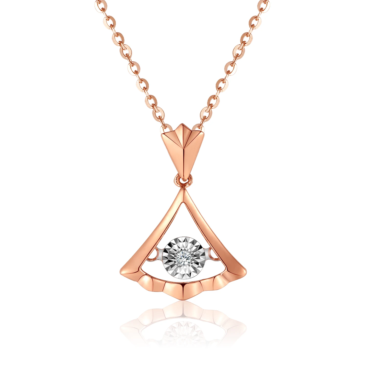 

QYI Fan shape 18K Rose gold diamond Necklace Woman Pendant Female Genuine Two colors to choose from Fine Jewelry for Girl Gift