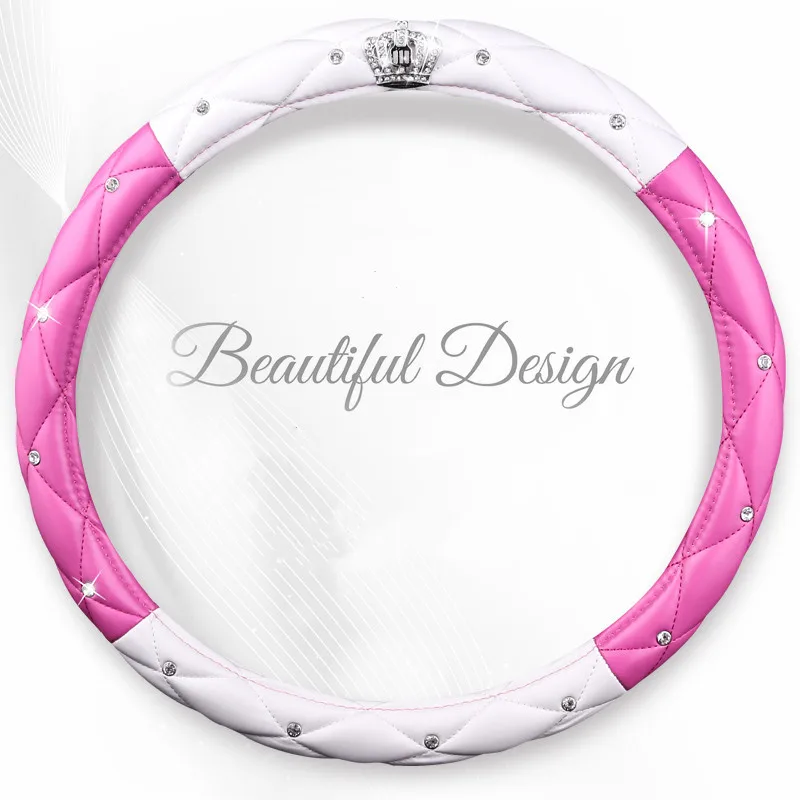 Protetora para Volante de Carro em Couro Cobertura para Volante de Carro em Couro Artificial da Moda Diamante para Mulheres Capa Preto Rosa Acessórios 2020 14 Automóveis e motos