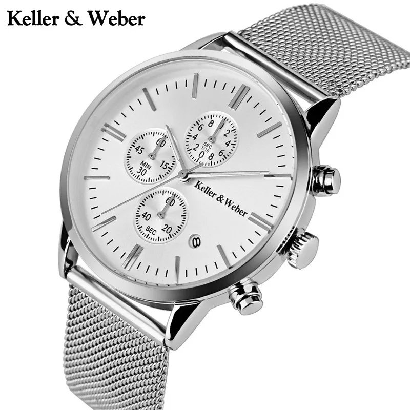 

Formal KELLER & WEBER Branded Mens Waterproof 30m Watches with Date Luxury Male Wristwatches relogio masculino horloges mannen