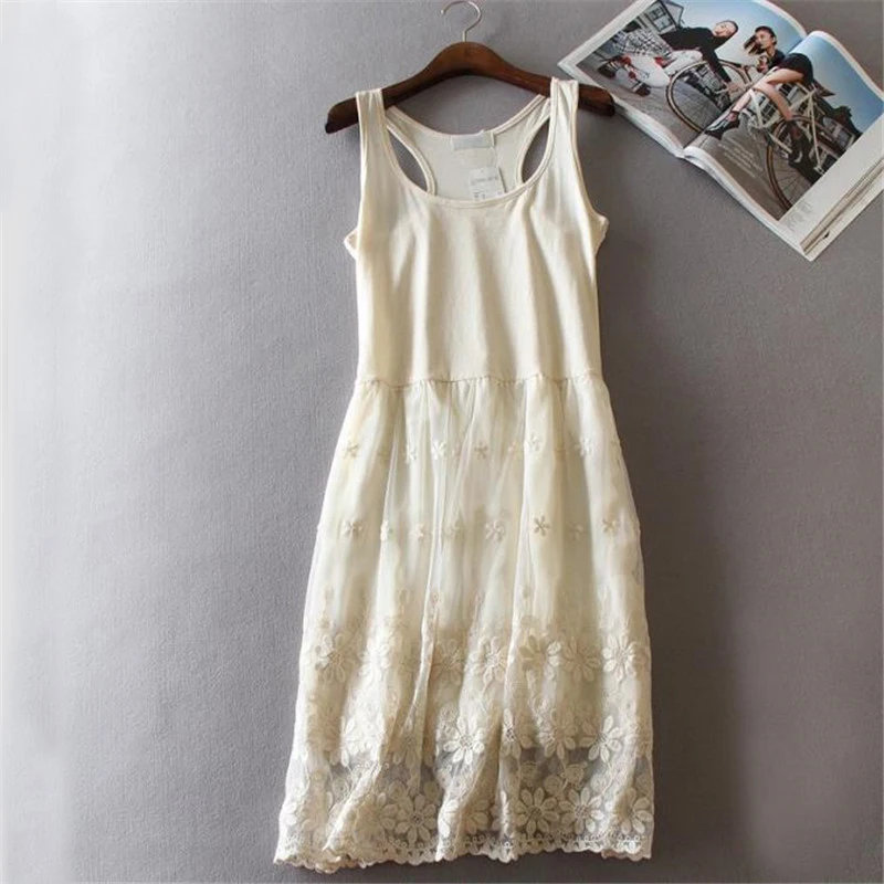 

2017 New Spring Summer Sexy Patchwork Mesh Dress Women Gauze Lace Embroidery Tank Dresses Beach Sundress Party Vestidos SF314