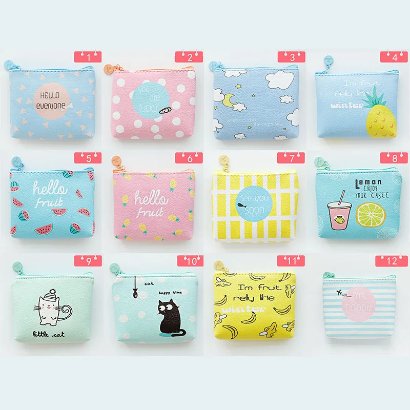 

PU Leather Cartoon Student Coin Wallets Coin Purse Fruits Pattern Small Fresh Money Bag Women Purses Zipper Wallet