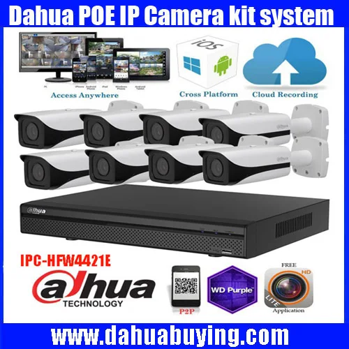 Free shipping Dahua 8ch 1080p NVR4108H-8P Kit 8pcs 4MP Outdoor IP Camera DH-IPC-HFW4421E P2P Cloud Supports PC&Mobile View