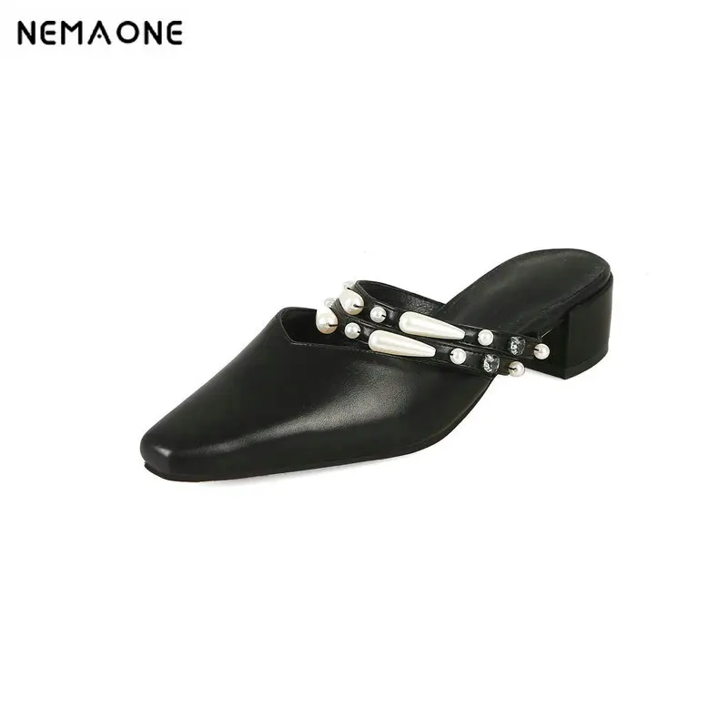 

NEMAONE Women Slippers 4cm square Heel shoes ladies Dress Shoes Woman Summer sandals woman