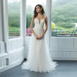 Eightale элегантные свадебные платья 2019 с аппликацией и кружевами сенсационное трапециевидной формы тюль, рукав-крылышко простое богемный