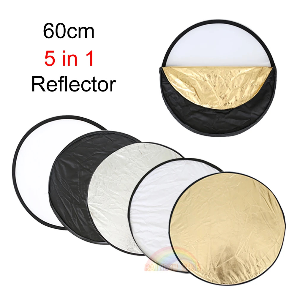 

24inch Reflector 60cm Portable Collapsible Light Round Photography Reflector 5 in 1 golden/silver/white/black/translucent Newest