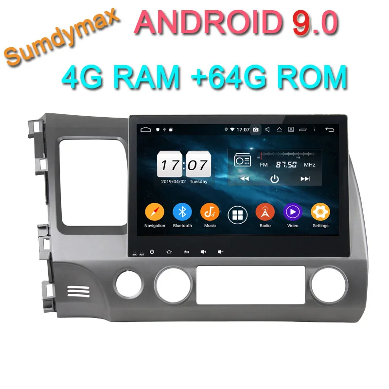 Best 10.1"HD car radio gps player for Honda civic 2006-2011 with android 9.0 octa core px5 car multimedia gps navigation 4G RAM 64G 0