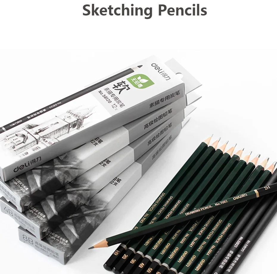 Seguro e Não tóxico Deli Conjunto Desenho Esboçar Lápis 2h 8b Lápis Padrão Macio Escola Escritório Lápis Profissional 4 Cheap Lápis padrão