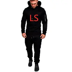 LS For men's Customn любой логотип весна осень спортивный костюм наборы мужская повседневная одежда толстовка потертые брюки костюмы Топ пальто