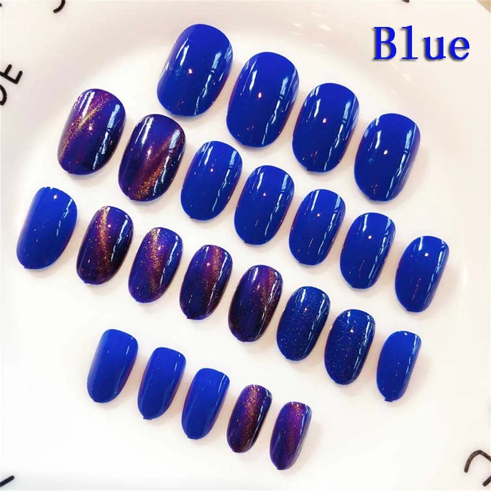 24 шт./компл. накладные ногти в клетку дизайн искусственный Французский несколько Цвета Набор накладных ногтей советы Пресс на ногтях с клеем, стикер - Цвет: Синий