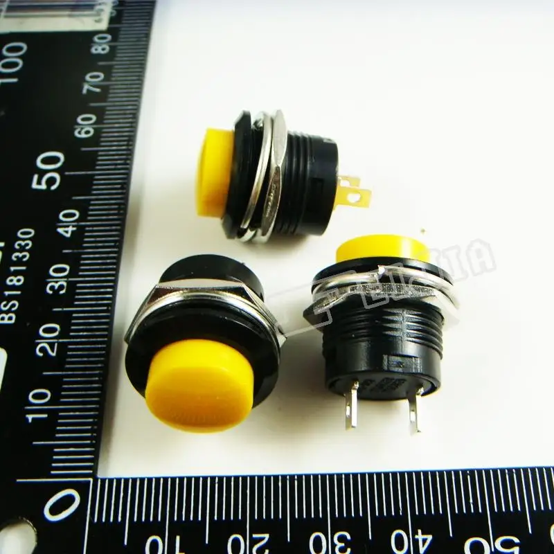 

R13-507 Button color Yellow 3A/250VAC OFF-ON 2Pin Non Self-locking Push Button Switch (Self reset switch) 100Pcs/lot