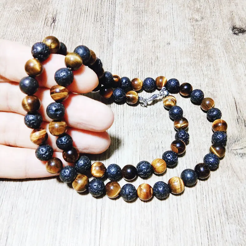 Вулканическая лава Reiki мужские цепочки ручной работы с натуральными бусинами