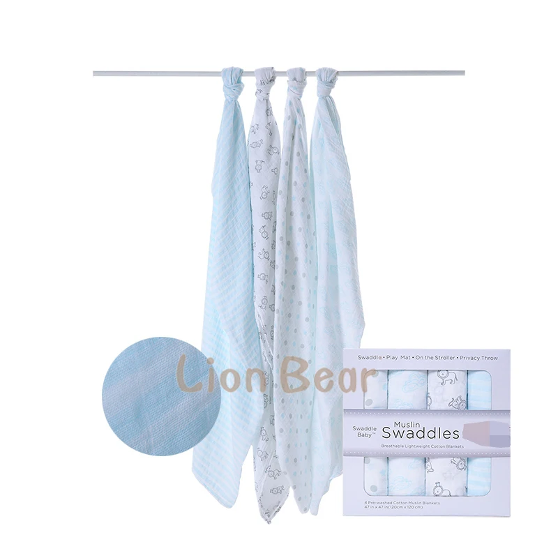 

Hot Sell Swaddle Baby Muslin Blanket Cotton Newborn Bath Travel Towel Warp Multifunctional Quilt 120CM*120CM Gilft Box Set