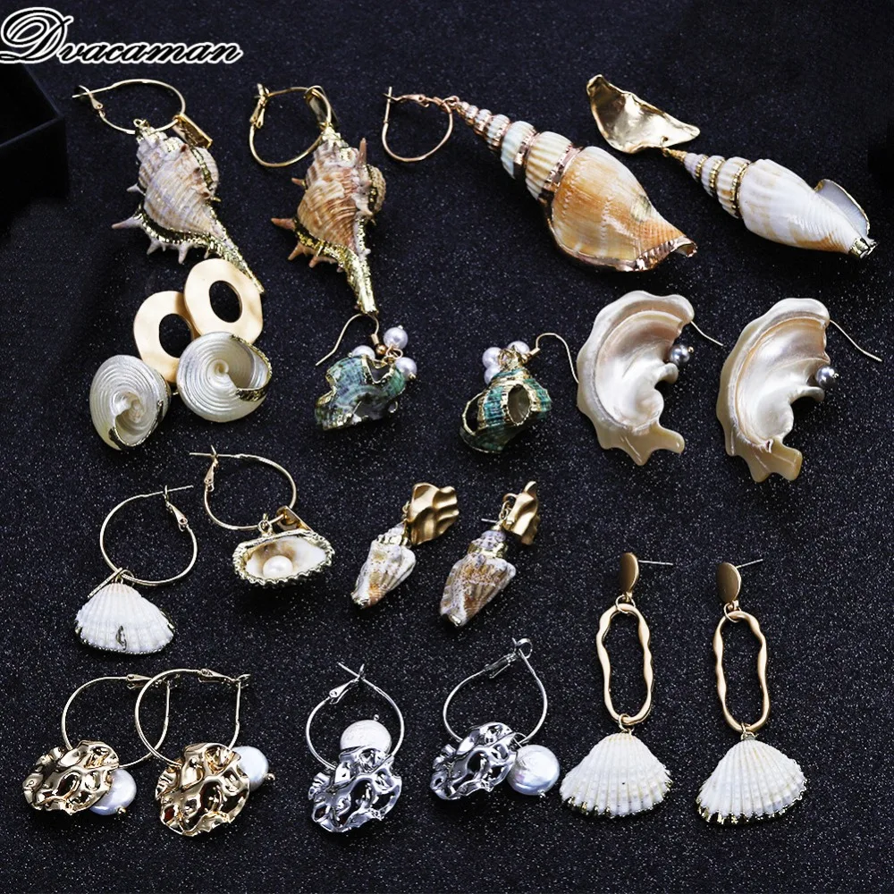 

Dvacaman Fashion Designs Big Shell Drop Earrings for Women 2019 Vintage Maxi Statement Earrings Dangle Pearl Jewelry Female Gift