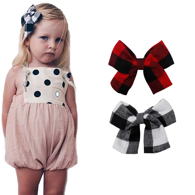

2Pcs/Bag 4.5 Inch Plaid Hair Bows Red Black Linen Fabric Hair Clips For Girls Children Hairgrips Handmade Hair Accessories