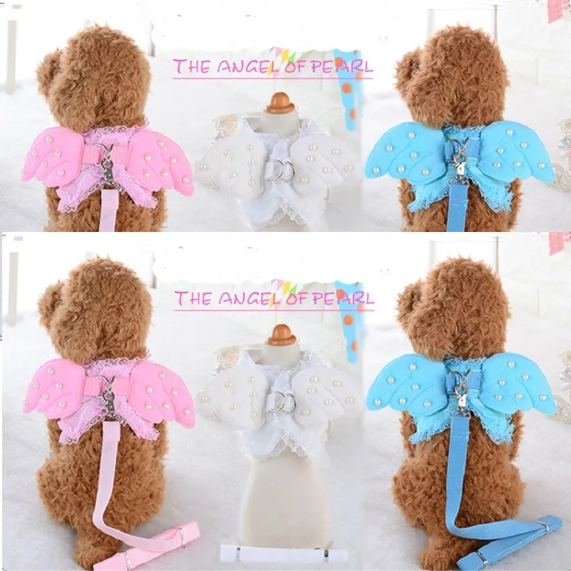 

pet dog collar Vest Harness and Leashes set Cute Angel Wing rhinestones Decorated quick release dog Collar Chest Strap