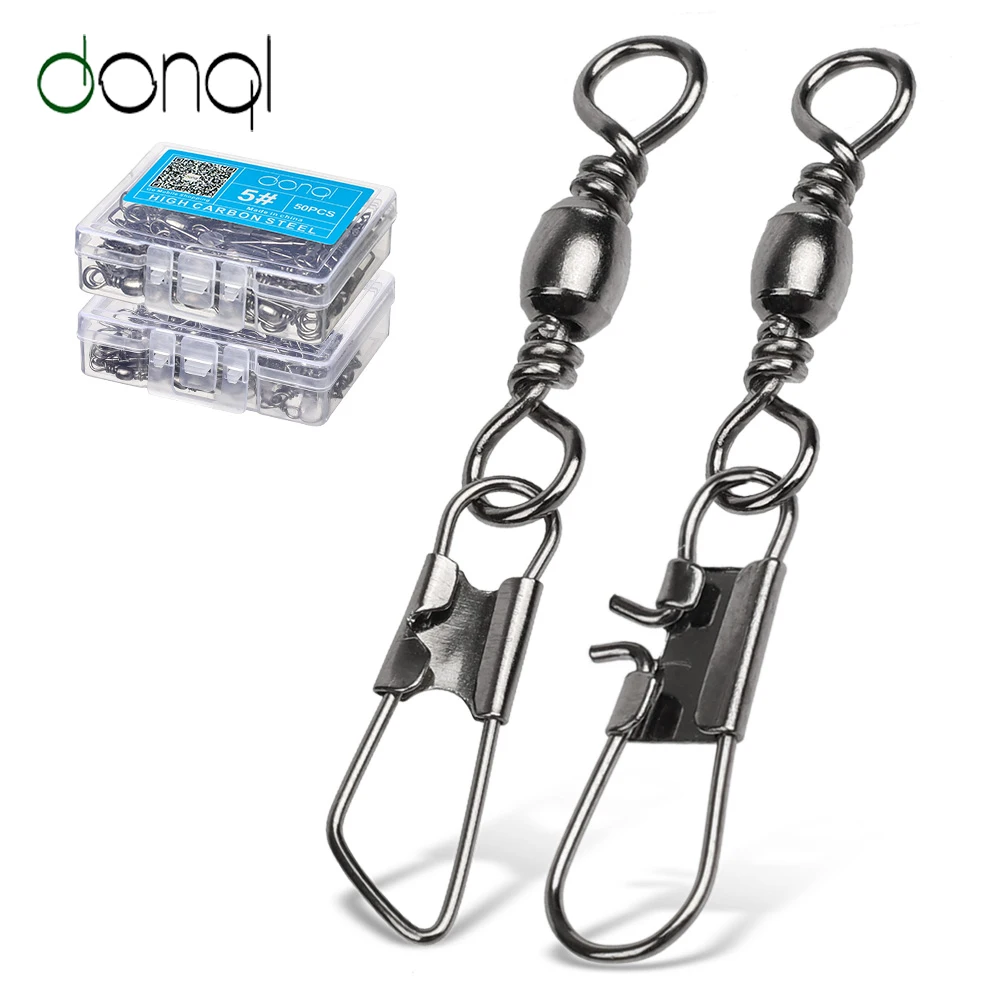 DONQL 10/20/50pcs Rolling Swivel Fishing Connector Pin Bearing Interlock Snap 1#-14# Fishhooks Lures Carp Fishing Accessories