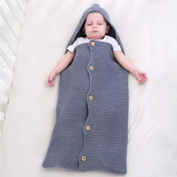 

Large baby sleeping bag 75cm Hooded Knitting Wrap Blanket Infant Button Warm Sleeping Baby Swaddle Blanket