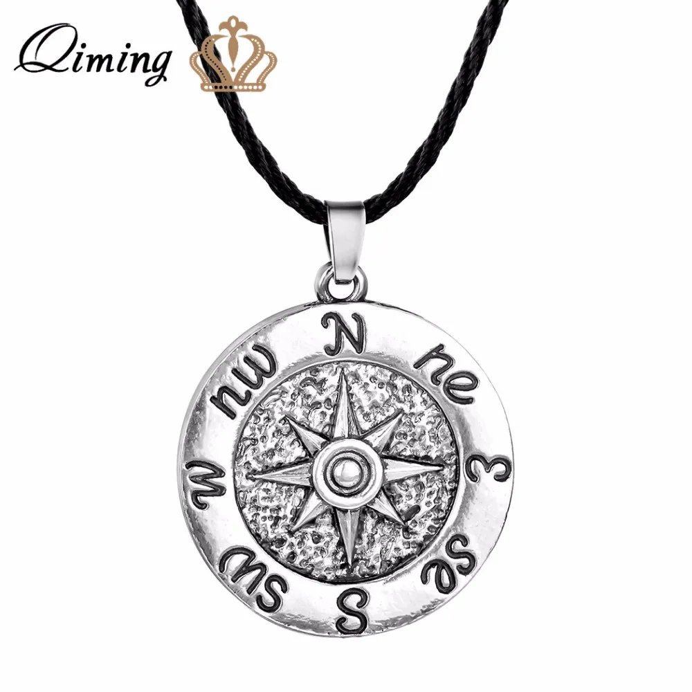 

QIMING Sailor's Wind Rose Pendant Necklace Men Sailor Silver Viking Jewelry Compass Necklace Seaman Pendant Gift Women Mariner