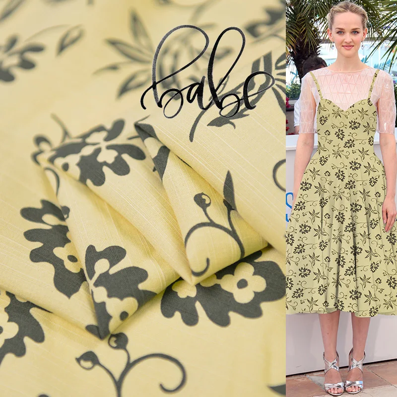 

vintage flower spun silk linen fabric natural dress gown textile