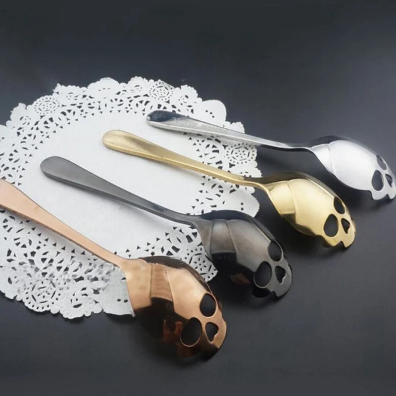 

Creative Fashion Gift Tableware Kitchenware Stainless Steel Skull Spoon Coffee Drink Scoop Spoon Tableware Kitchen Teaspoon
