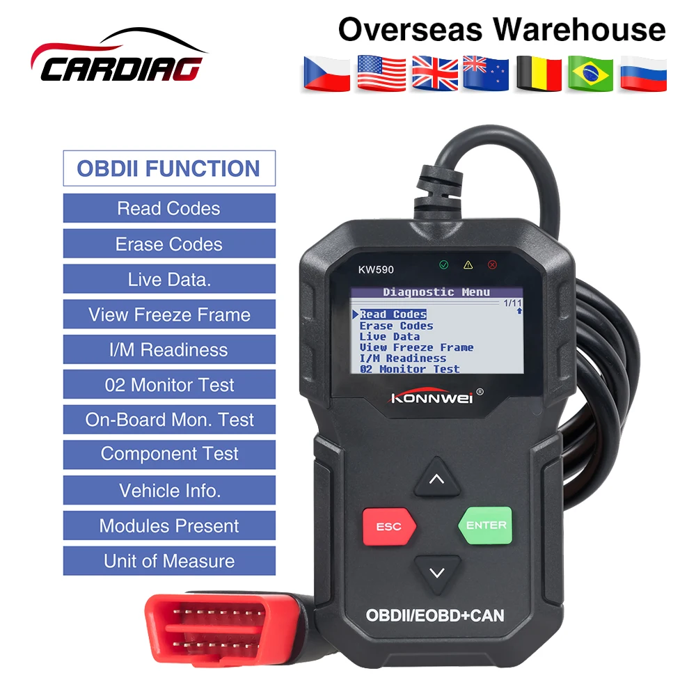 KONNWEI KW590 5 шт./лот поддержка многоязычных функций ODB2 автоматический считыватель