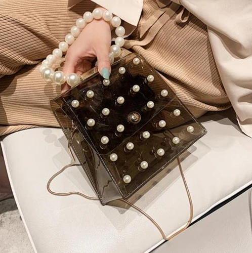

Transparent PVC Women Bag Pearl Handbags Chain Shoulder Pack Bag Small Crossbody Bags For Women Messenger Bags Fashion