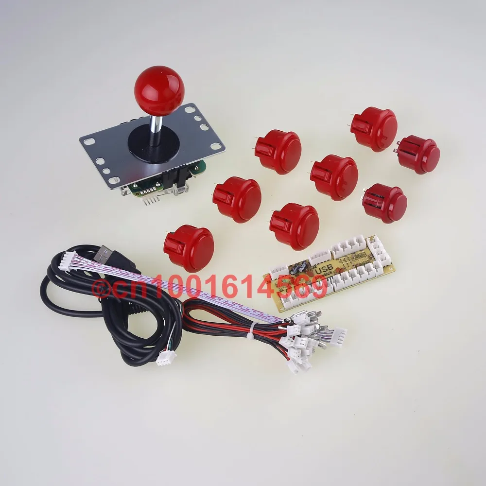 

6 x Japan Genuine SANWA OBSF-30 Buttos & 2 x Reyann Push Buttons + JLF-TP-8YT Joystick + PC Encoder For Arcade MAME Games - Red