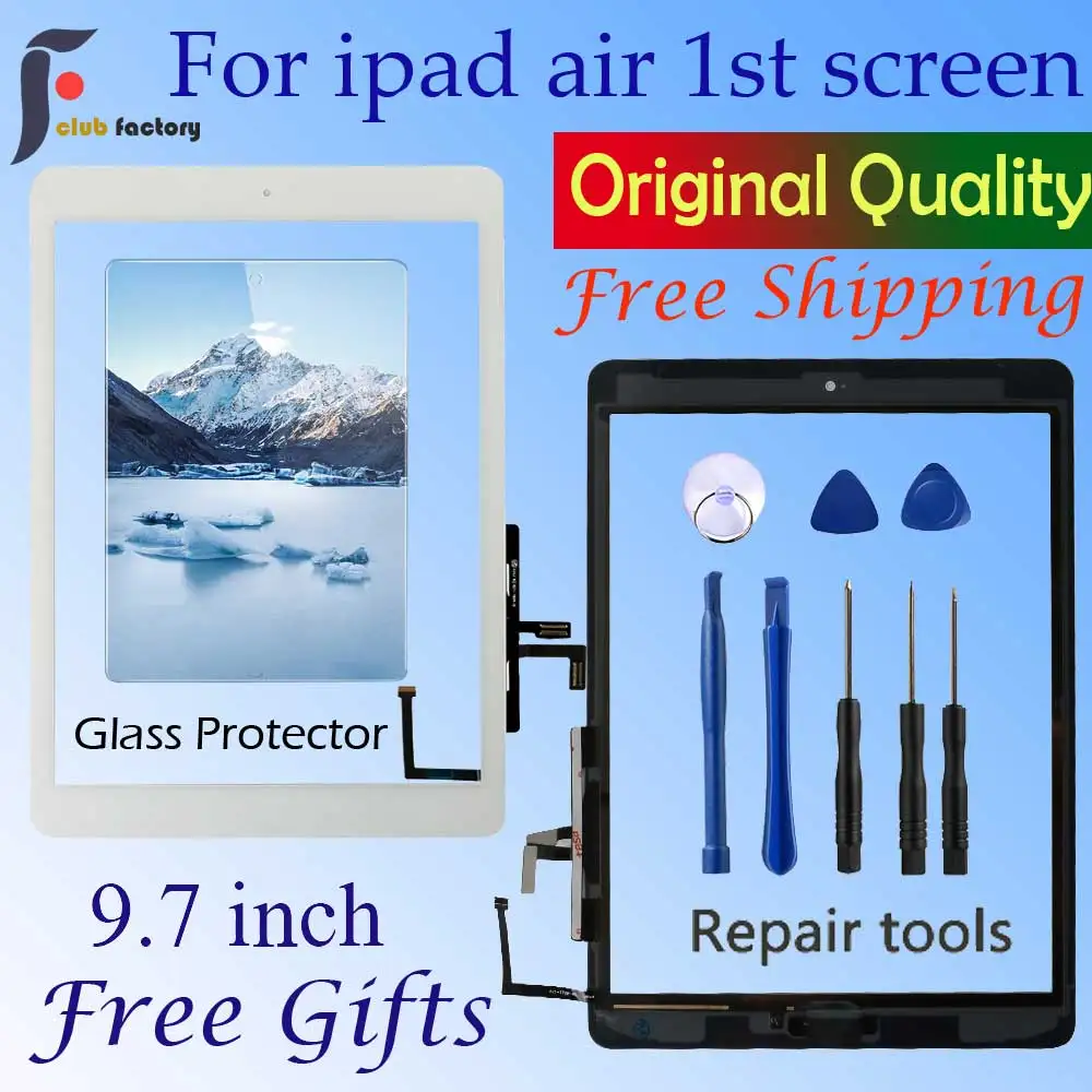 

For Ipad Air 1 Touch Screen A1474 A1475 A147 Digitizer Sensor + Home Button + Flex Adhesive + Repair Tools Assembly Glass Panel