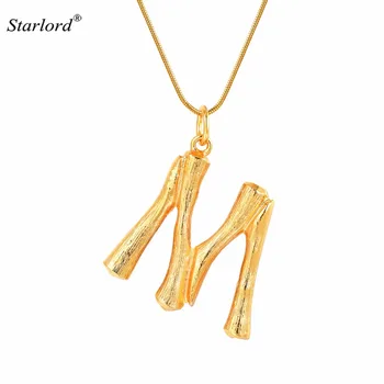 

Bamboo Initial Letter M Necklace Snake Chain Gold Alphabet Jewelry Statement Personalized Gift Letter Charm For Women/Men P9086