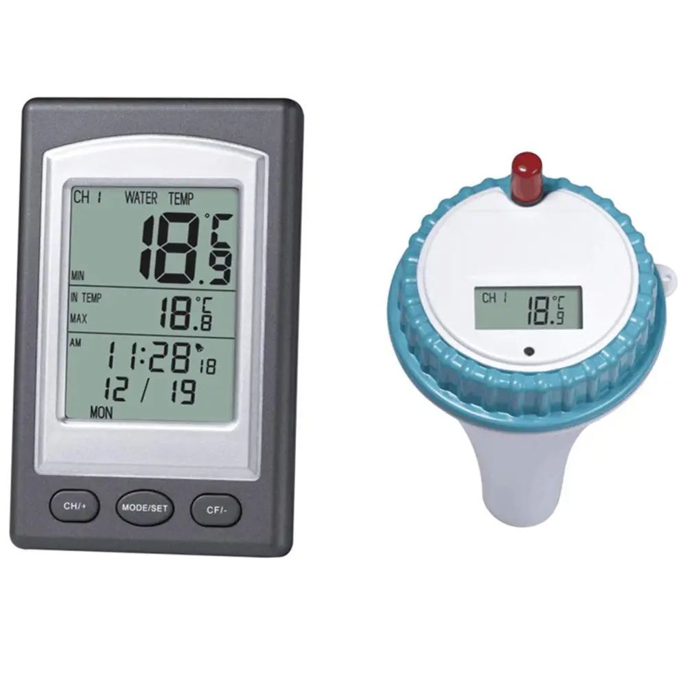 Waterproof Wireless Pool Thermometer Hot Tub Home Swim Spa Water Temperature Meter Calendar Alarm Clock 40~60C Outside Sensor
