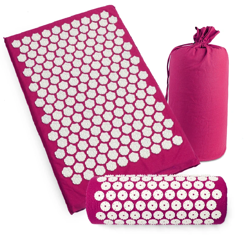 Yoga Lotus Spike Acupressure Mat Pillow Set Back Body Massager Acupuncture Cushion Mat Relieve Stress Tension Pain w/ Carry Bag