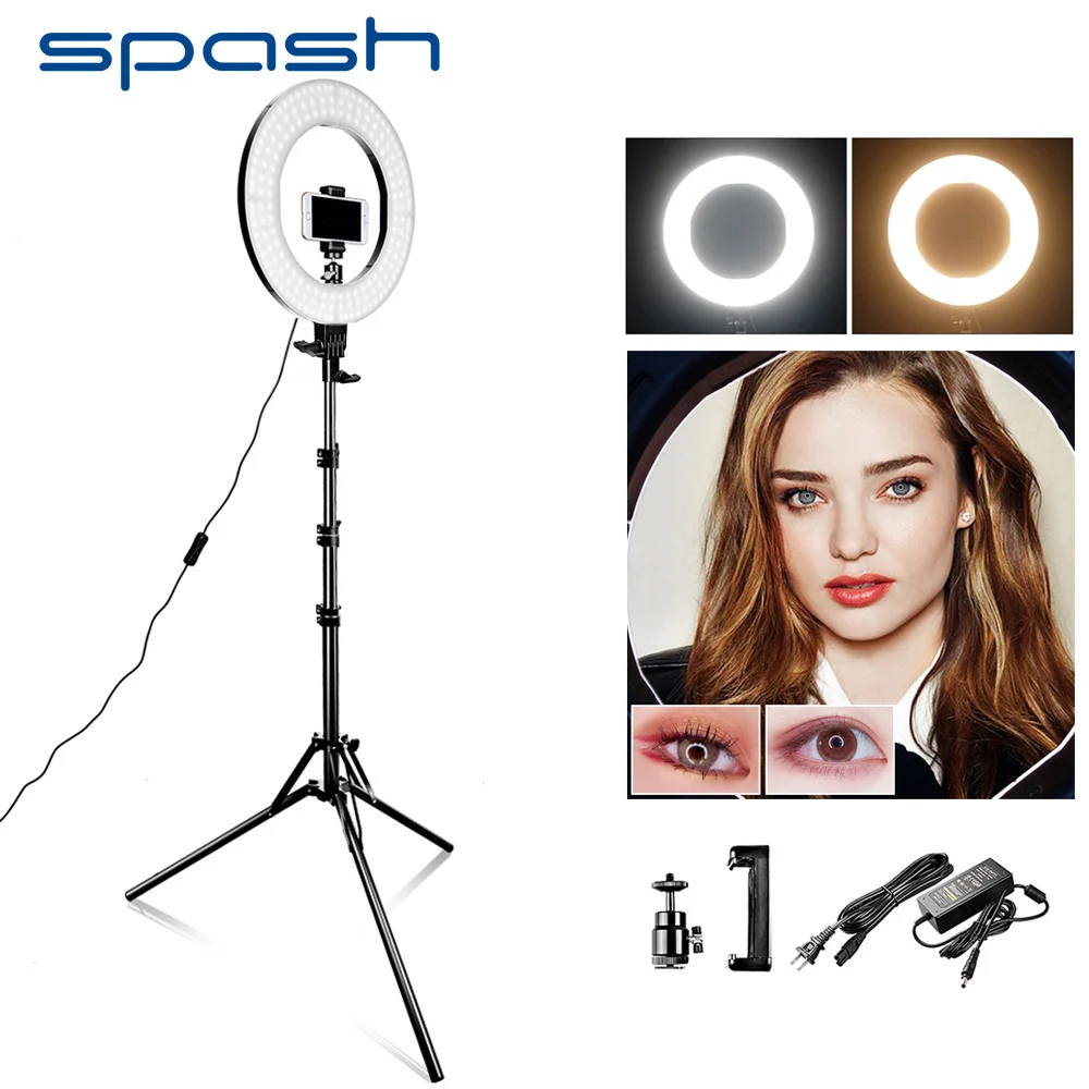 

spash RL-12A LED Ring Light Photography Lighting Bi-color 3200K-5500K CRI90 Ring Lamps for Vlog Camera Youtube Photo Lamp 14inch