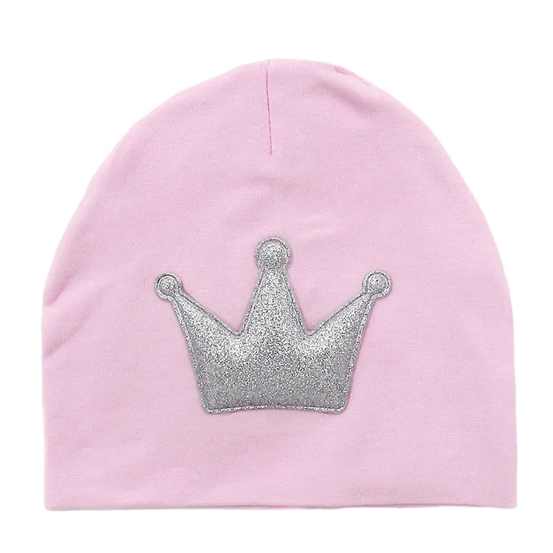 GZHilovingL/Новинка; милая хлопковая шапка с короной; шапочки для новорожденных девочек и мальчиков; сезон весна-зима; мягкая детская шапка для фотосъемки - Цвет: light pink-silver