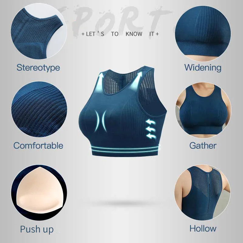  Shockproof Hollow Sports Bra Breathable Push Up Yoga Bra Sport for Gym Plus Size Seamless Fitness T