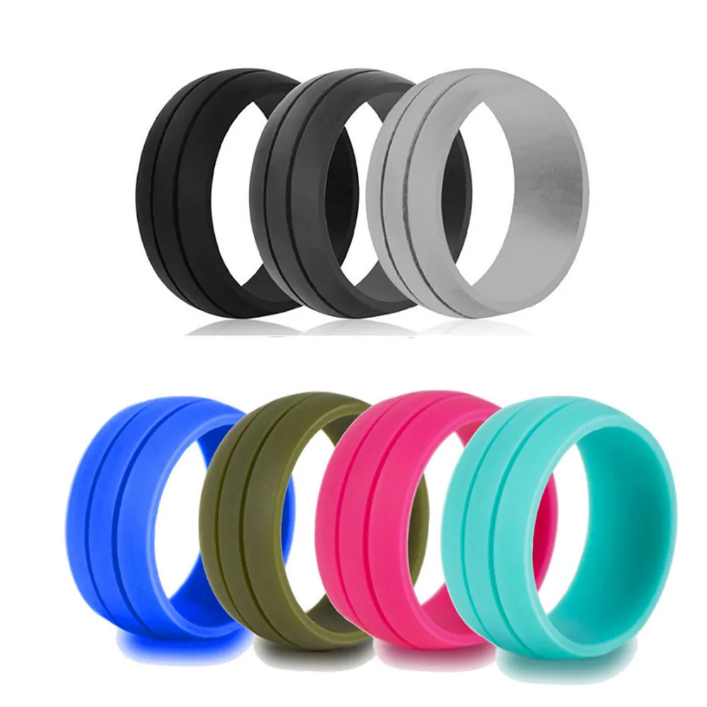 

2019 New 7pcs/set 6-12 Size Hypoallergenic Crossfit Flexible Rubber Rings 8mm Silicone Finger Rings For Men Women Wedding Gift