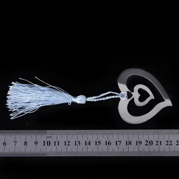

New and Hot Blue double heart hollow out bookmarks, with blue tassels