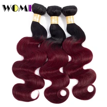 Wome предварительно окрашенные малазийские объемные волнистые Омбре человеческие волосы плетение 1/3 пучков предложения 1b 99j пучки бордовый красный Омбре наращивание волос