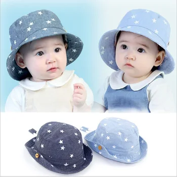 

Baby Soft Cotton Summer Hat Infant Boys Girls Bucket Denim Star pattern Sun Toddler Kids Tractor Cap NBB0299