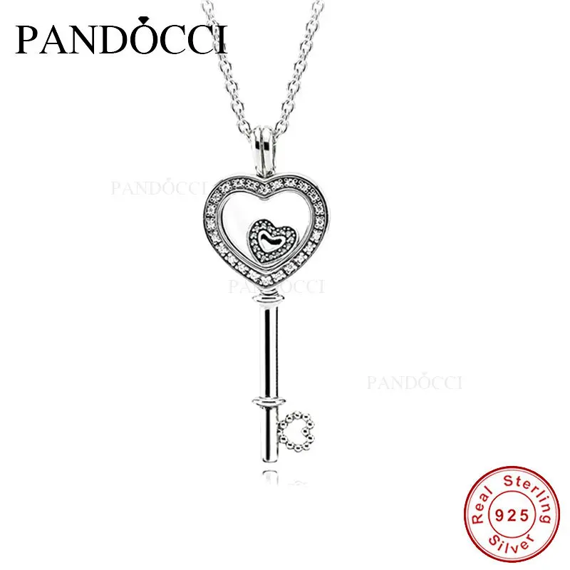 

Necklace for Women 925 Sterling Silver Floating Locket Heart Key Necklaces and Pendants with Petite Charm Valentines Day Gift