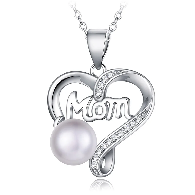 Shineland 925 Sterling Silver Pearl Necklaces Mom Wife Gift AAA Zircon