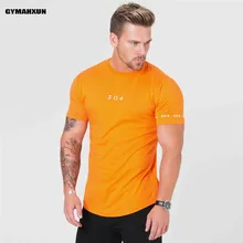 Mens gyms Fitness T-shirt high quality On the back Splice Bodybuilding Slim Shirts O-neck Short sleeves Breathable mens Tee Tops