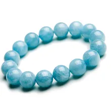 13 мм натуральный синий Аквамариновый браслет женский эластичный круглый хрустальные бусины браслет Модный Целебный Камень