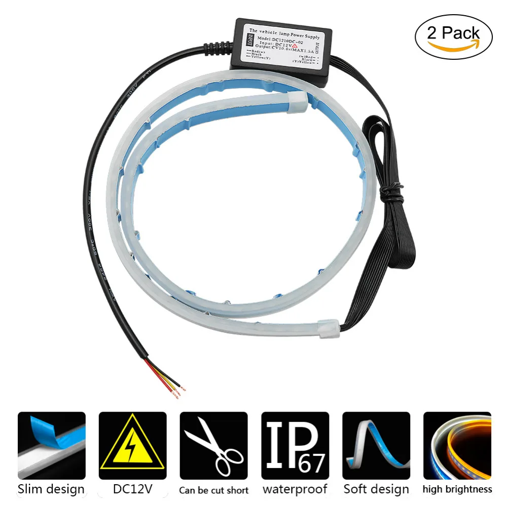 

Flexible LED Strip Light Waterproof Slim Flexible Turn Signal DRL Running Light Yellow Flowing Daytime Running Lights
